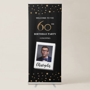60th Birthday Confetti Black gold Custom Photo Retractable Banner