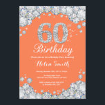 60th Birthday Coral and Silver Diamond Invitation<br><div class="desc">60th Birthday Invitation. Coral and Silver Rhinestone Diamond. Elegant Birthday Bash invite. Adult Birthday. Women Birthday. Men Birthday. For further customisation,  please click the "Customise it" button and use our design tool to modify this template.</div>