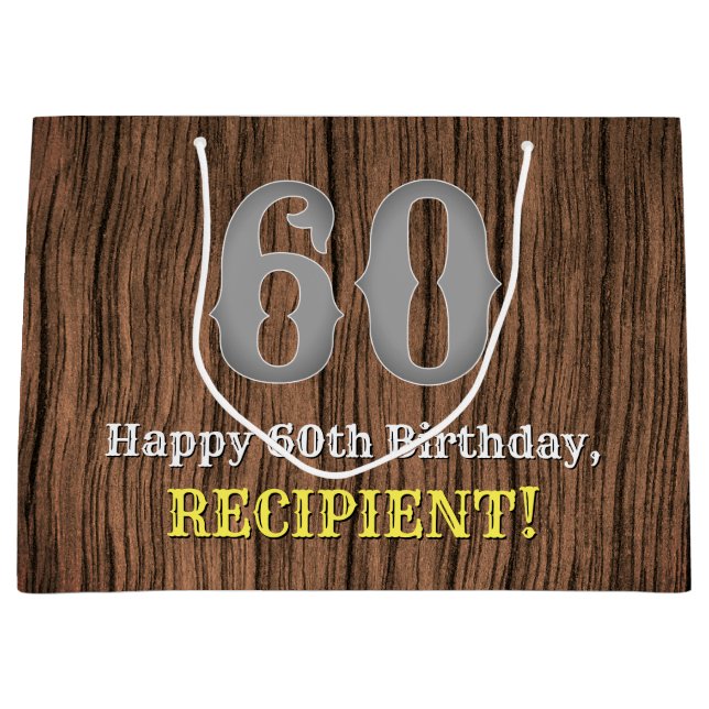 60th Birthday: Country Western Inspired Look, Name Large Gift Bag (Front)