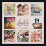 60th birthday custom photo collage rose gold name faux canvas print<br><div class="desc">A unique 60th birthday gift or keepsake, celebrating her life with a collage of 8 of your photos. Add images of her family, friends, pets, hobbies or dream travel destination. Personalise and add a name, age 60 and a date. Grey and dark rose gold coloured letters. A chic black background....</div>
