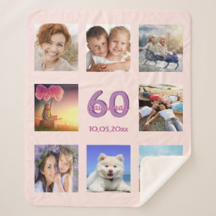 60th birthday custom photo collage rose gold pink sherpa blanket