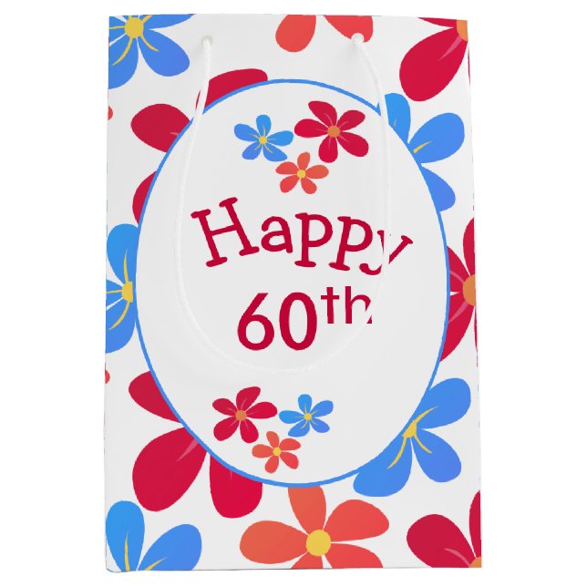 60th Birthday Daisies On White Medium Gift Bag (Front)