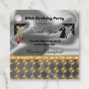 60th Birthday Damask & Red Gems Thank You Favour Tags