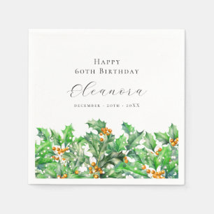 60th Birthday December Birth Flower Holly Custom Napkin