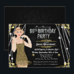 60th Birthday Deco Gatsby Flapper Girl Invitation<br><div class="desc">Celebrate like they did in the Swinging Twenties with our fabulous,  Gatsby-inspired invitation. Whether you’re planning a bachelorette party or a birthday party,  take your event back in time to the fabulous era of Art Deco and lavish living.</div>