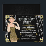 60th Birthday Deco Gatsby Flapper Girl Invitation<br><div class="desc">Celebrate like they did in the Swinging Twenties with our fabulous,  Gatsby-inspired invitation. Whether you’re planning a bachelorette party or a birthday party,  take your event back in time to the fabulous era of Art Deco and lavish living.</div>
