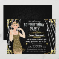 60th Birthday Deco Gatsby Flapper Girl Invitation