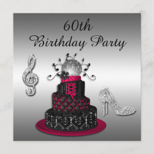 60th Birthday Disco Diva Cake and Sparkle Heels Invitation