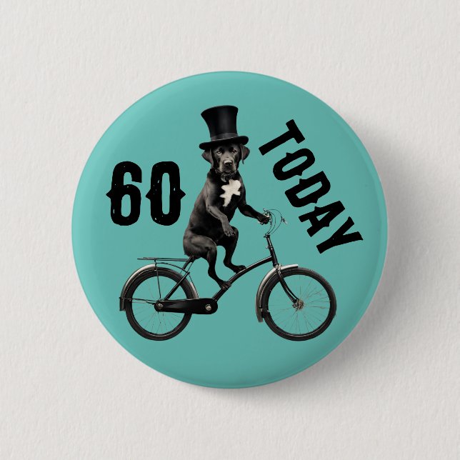 60th birthday Dog on a Bike 60 sixty 6 Cm Round Badge (Front)