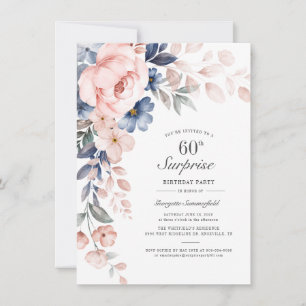 60th Birthday Dusty Blue Botanical Script Invitation