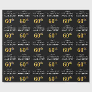 60th Birthday: Elegant, Black, Faux Gold Look Wrapping Paper
