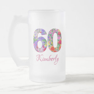60th birthday elegant floral blossoms glass mug