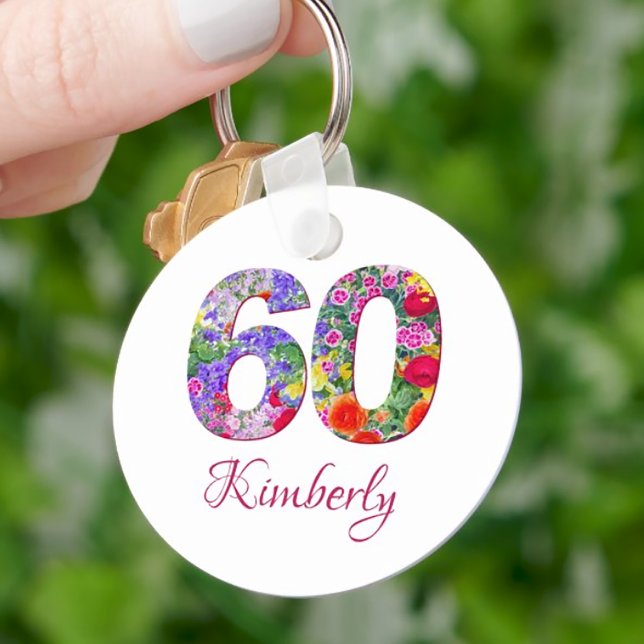 60th birthday elegant floral blossoms keychain (Creator Uploaded)