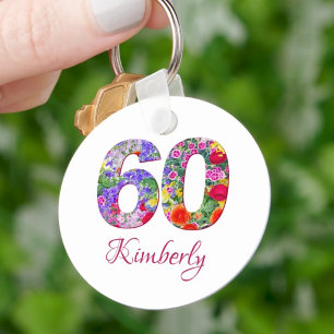 60th birthday elegant floral blossoms keychain