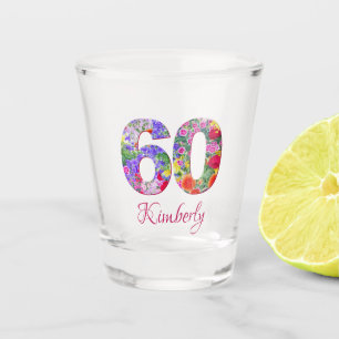 60th birthday elegant floral blossoms shot glass