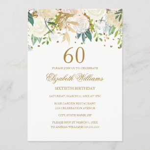 60th Birthday Elegant Gold Floral Invitation