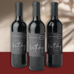 60th Birthday Elegant Minimalist Flat Black Wine Label<br><div class="desc">Celebrate a 60th birthday milestone in style with this simple, modern flat-black and ivory beige wine label.  The sleek minimalist layout pairs a deep matte black background with refined ivory-beige typography—featuring a bold sans-serif for the details and a graceful handwritten script for the word “Birthday.” A sleek square badge highlights...</div>