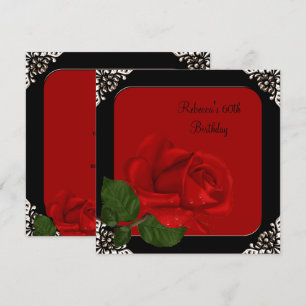 60th Birthday Elegant Red Rose Black Flowers Invitation
