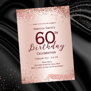 60th Birthday Elegant Rose Gold Glitter Invitation