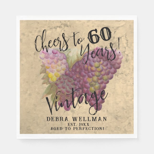 60th Birthday Elegant Vineyard Wine Country Themed Napkin (Front)