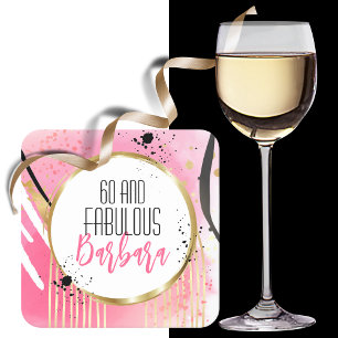 60th Birthday Fabulous Hot Pink Black Glitter Glam Square Paper Coaster