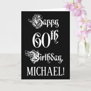 60th Birthday: Fancy, Elegant Script + Custom Name Card