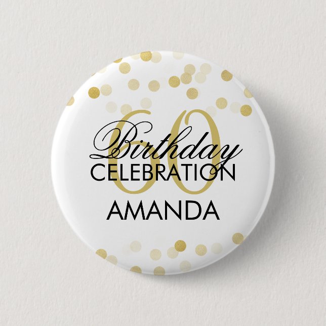 60th Birthday Faux Gold Foil Glitter Lights 6 Cm Round Badge (Front)