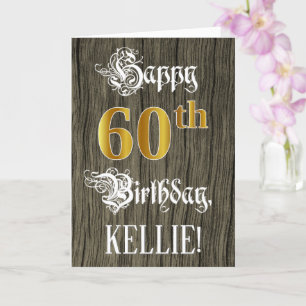 60th Birthday: Faux Gold Look + Faux Wood Pattern Card