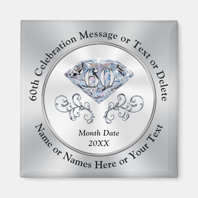 60th Birthday Favours, Diamond Anniversary Favours Magnet (Front)