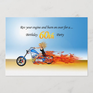60th birthday Flaming motorcycle party invitation