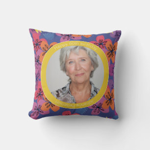 60th birthday floral blue colourful elegant Sticke Cushion
