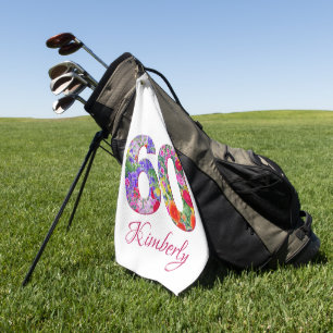 60th birthday floral design unique golf towel