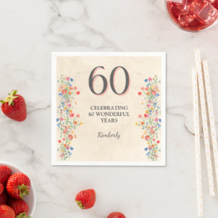60th Birthday Floral Elegant Party Table Decor Napkin
