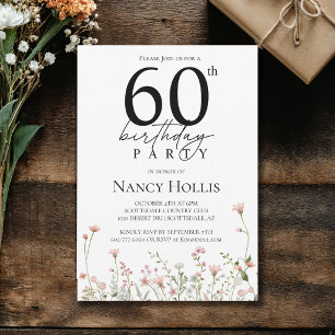 60th Birthday Floral Elegant Script Birthday Party Invitation