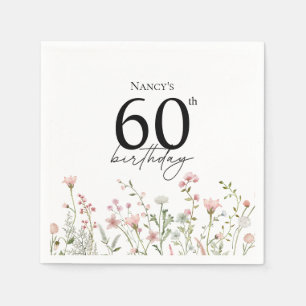 60th Birthday Floral Elegant Script Birthday Party Napkin
