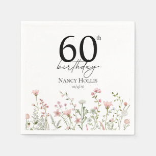 60th Birthday Floral Elegant Script Birthday Party Napkin