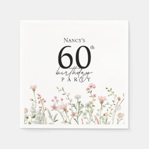 60th Birthday Floral Elegant Script Napkin