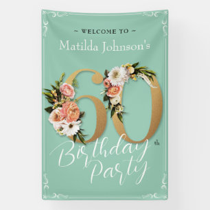 60th Birthday Floral Mint Gold Glamourous Welcome Banner