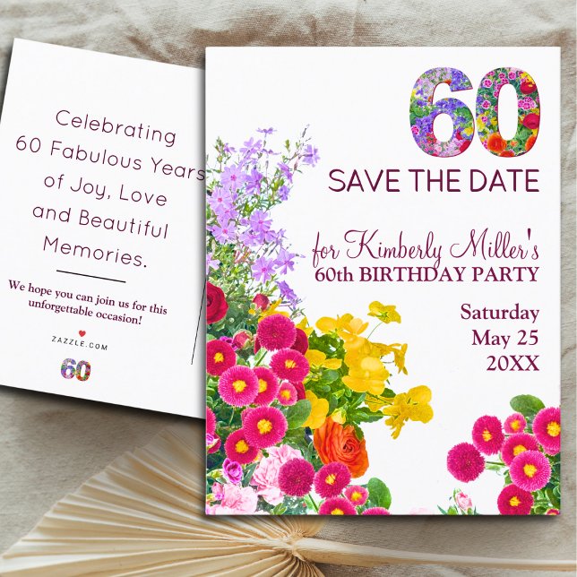 60th birthday floral modern 60 years party announcement postcard (Creator Uploaded)