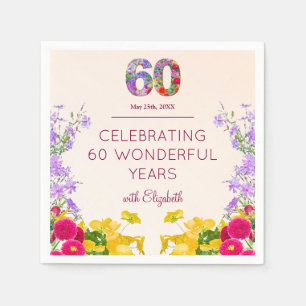 60th birthday floral modern 60 years party elegant napkin