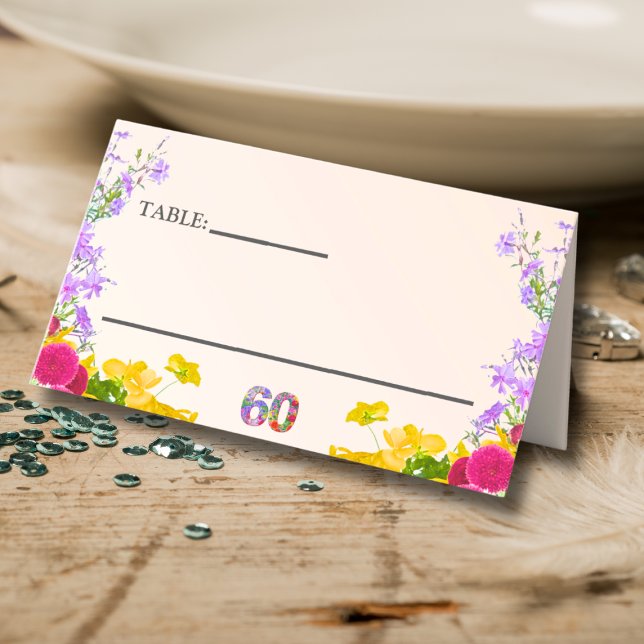 60th birthday floral modern 60 years party elegant place card (Creator Uploaded)