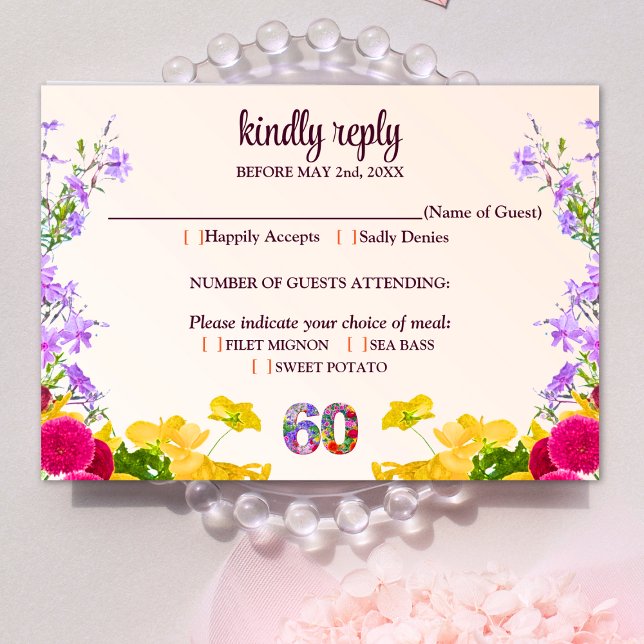 60th birthday floral modern 60 years party elegant RSVP card (Creator Uploaded)
