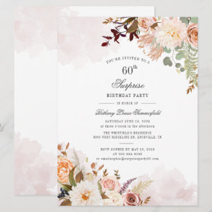 60th Birthday Floral Pastel Green Surprise Party Invitation