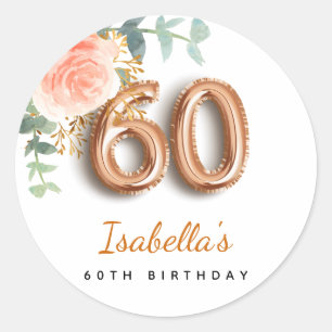 60th birthday floral rose gold eucalyptus monogram classic round sticker