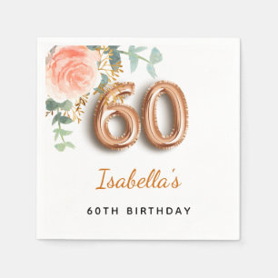 60th birthday floral rose gold eucalyptus monogram napkin