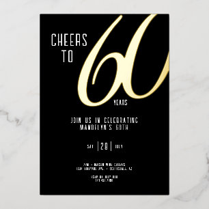 60th Birthday Foil Invitation on Black