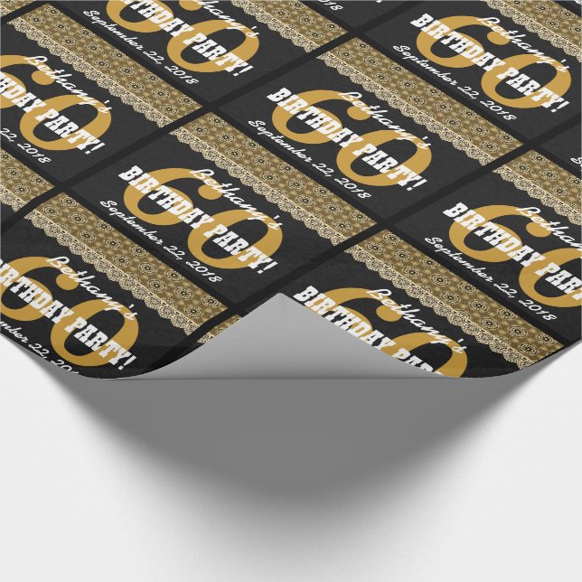 60th Birthday For Her A11 Black and Gold Wrapping Paper (Corner)