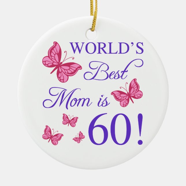 60th Birthday For Mum Ceramic Tree Decoration (Front)