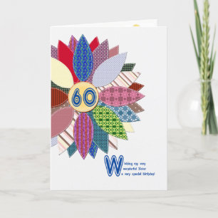 60th birthday for sister, stitched flower card