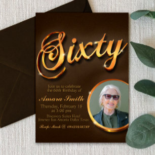 60th Birthday for Woman with Picture Invitation